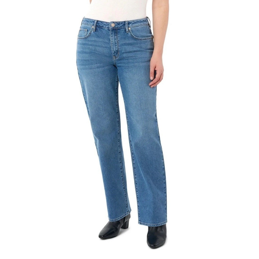 Seven7 Women's Plus High Rise Fitted Waist Loose Fit 5 Pocket Straight Jean 22W